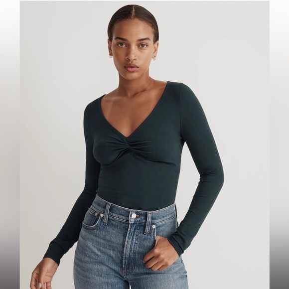 Madewell Twist-Front Long-Sleeve Tee XS forest green NWT - Picture 4 of 7